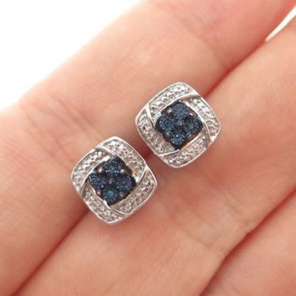 Jewelry - JANE SEYMOUR 925 Sterling Silver Real Fancy Blue Diamond Stud Earrings